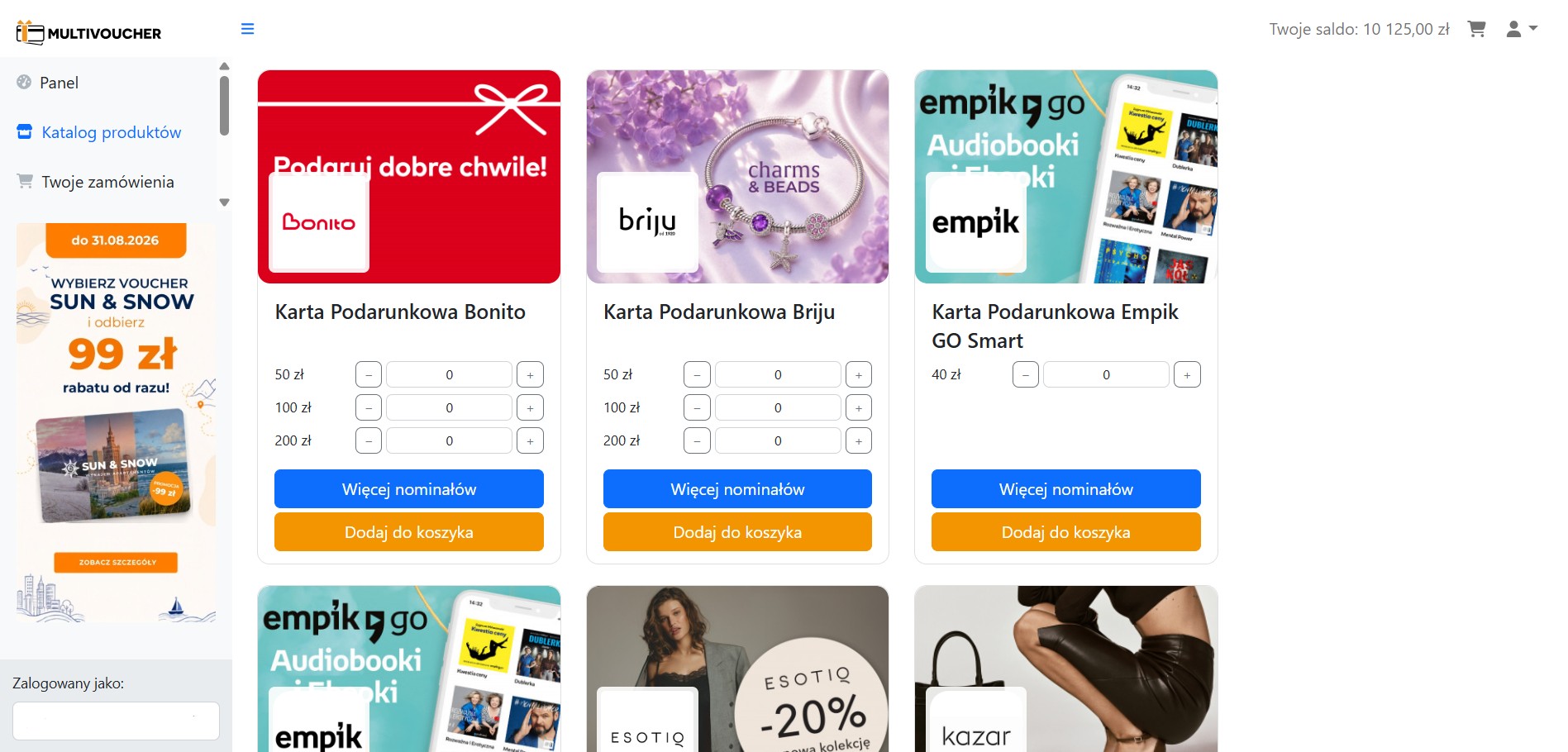 Katalog produktów platformy benefitowej Multivoucher