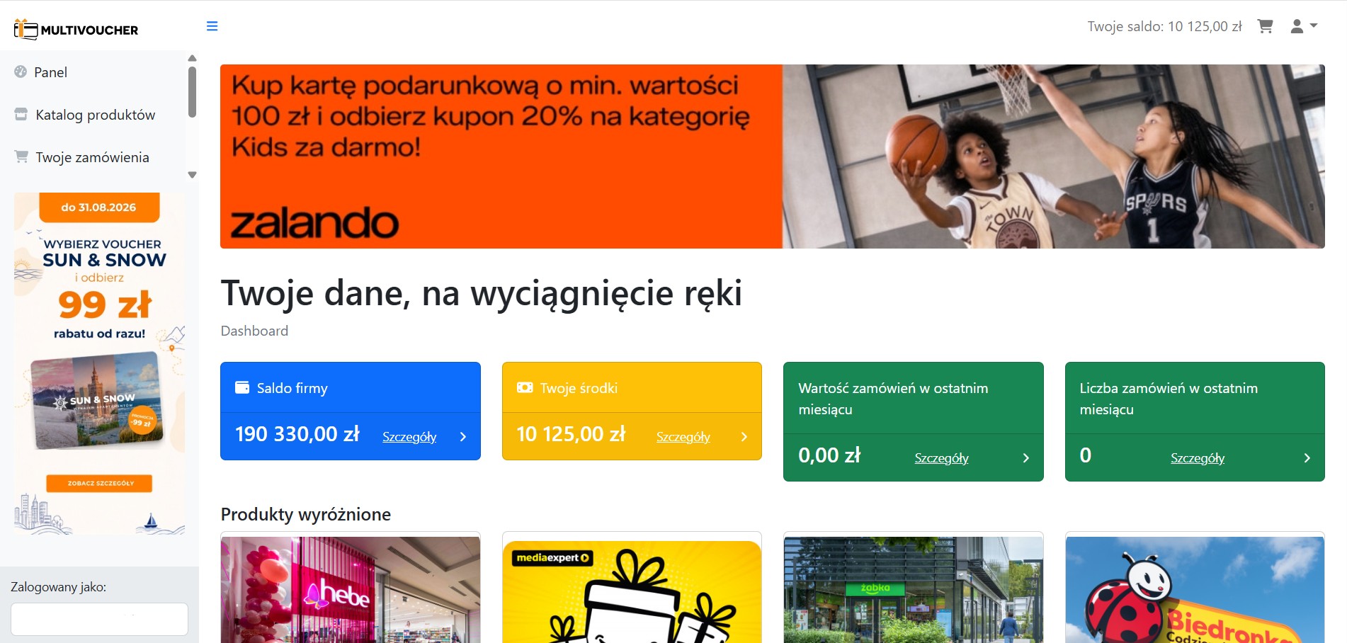 Widok główny platformy benefitowej Multivoucher