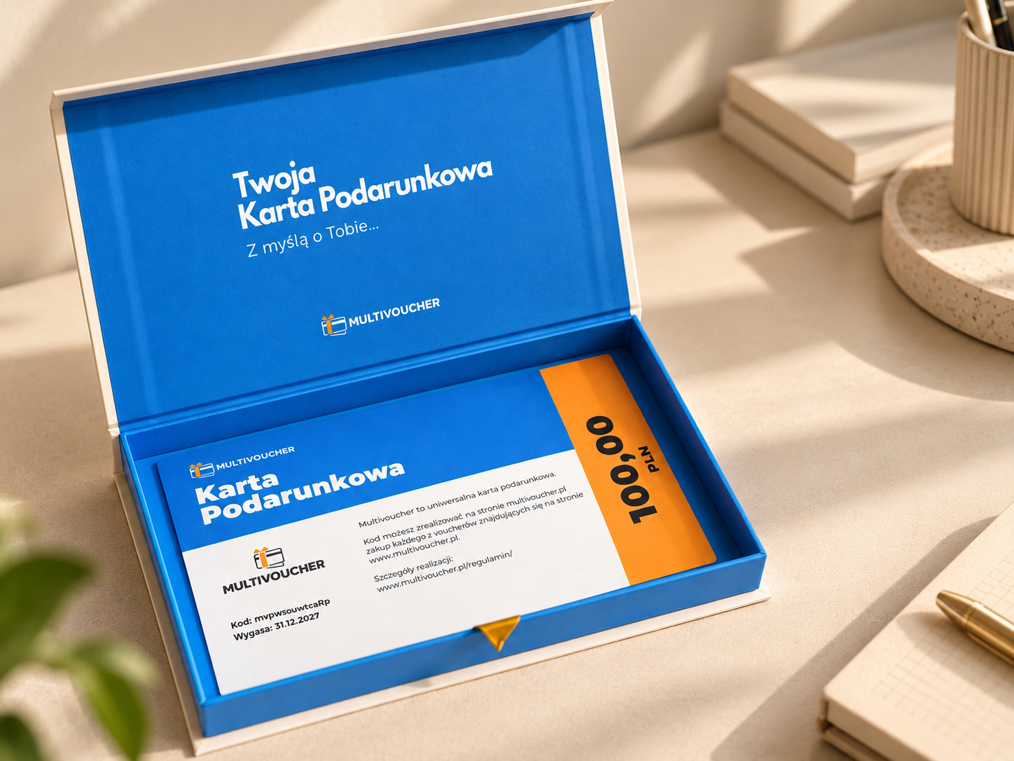 Drukowany voucher Multivoucher dla firm w pudełku prezentowym